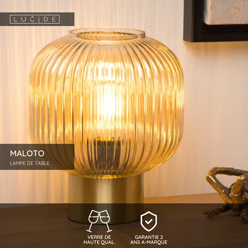 Lucide MALOTO - Lampe de table - Ø 20 cm - 1xE27 - Ambre - USP